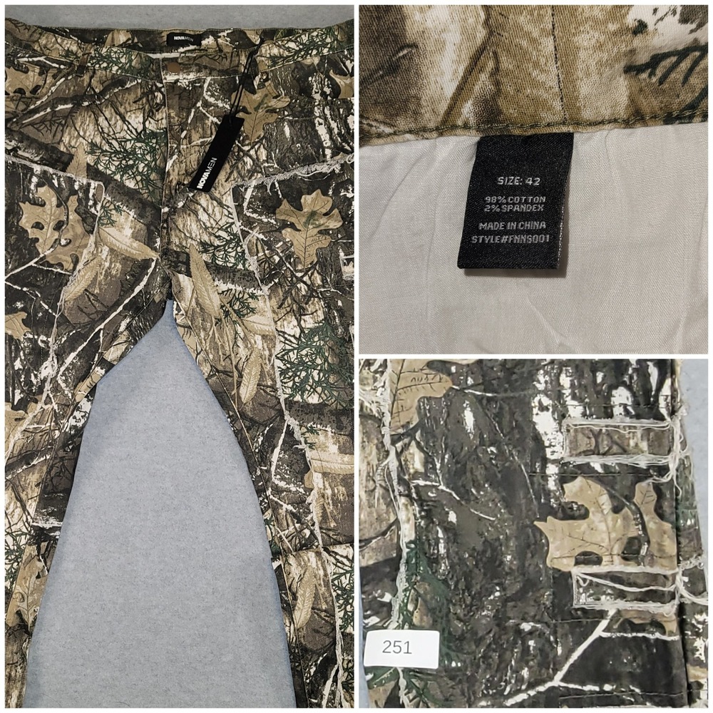 Fashion Nova Men Camo Distressed Straight Leg Pants Tree Print Size 42 FNNS001